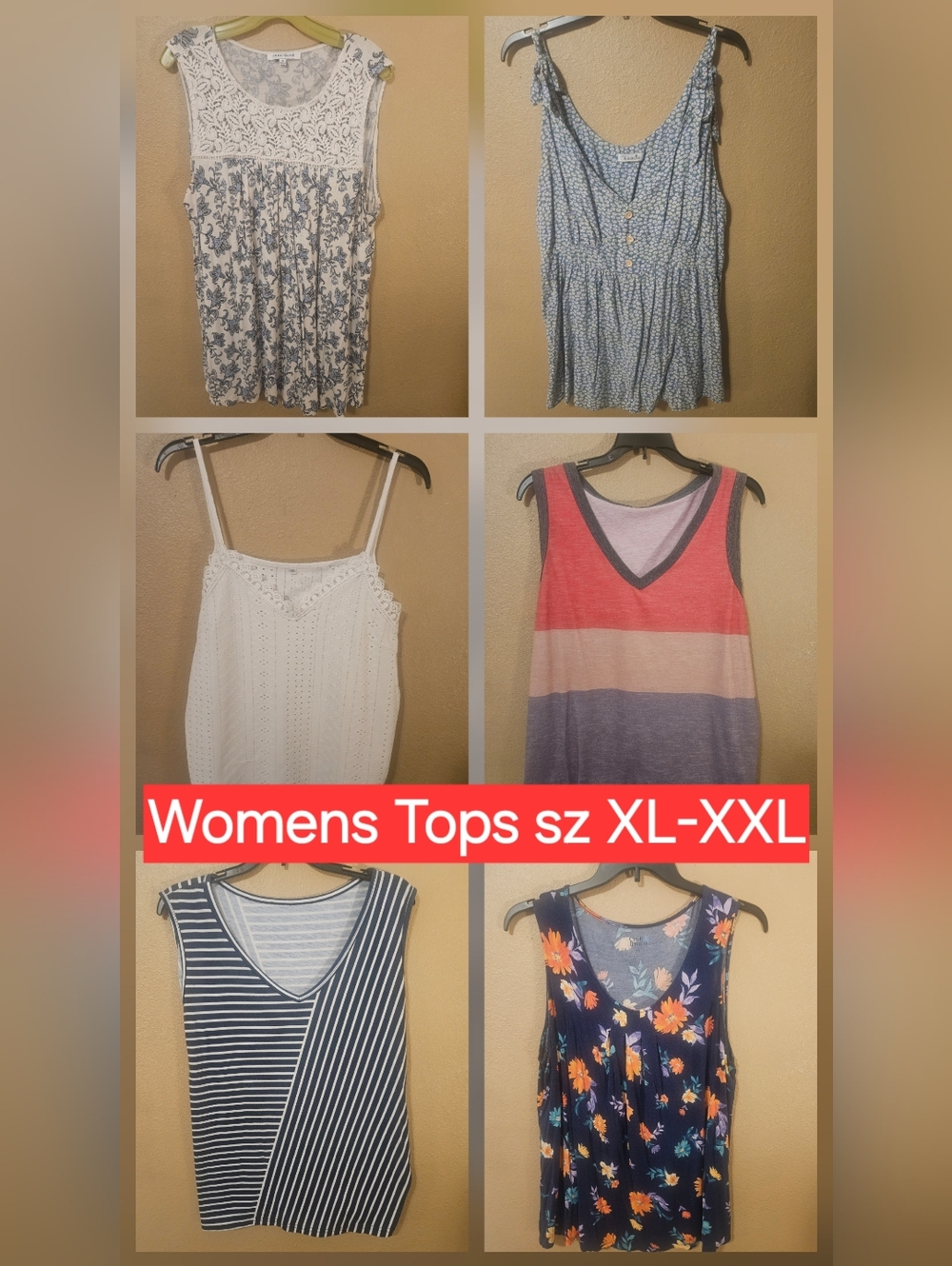 6 Pc Women’s Tanks Bundle XL–XXL | Floral, Lace, Striped Summer Blouses Lot